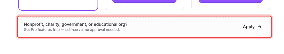 The nonprofit strip on the Billing page with the Apply button