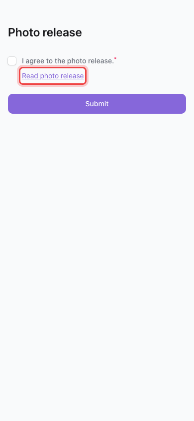Read photo release below the agreement checkbox on a phone