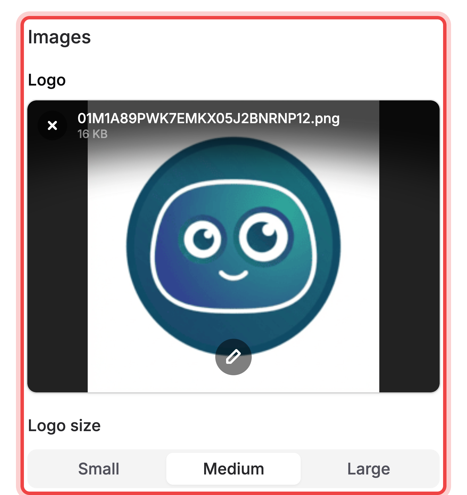 The Images section of the Design tab with a logo uploaded