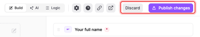 The builder header showing Discard and Publish changes after an edit