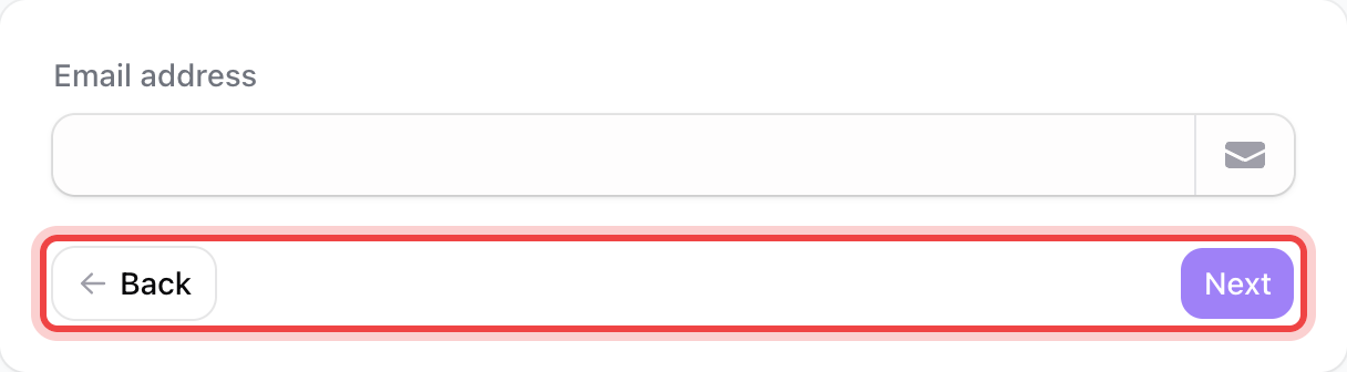 The Back and Next buttons at the bottom of a form page