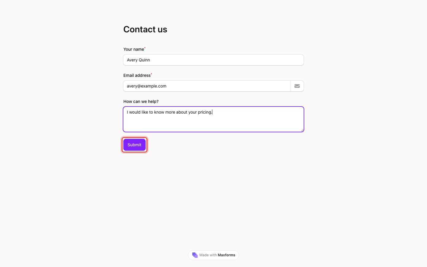 The published form as a respondent sees it