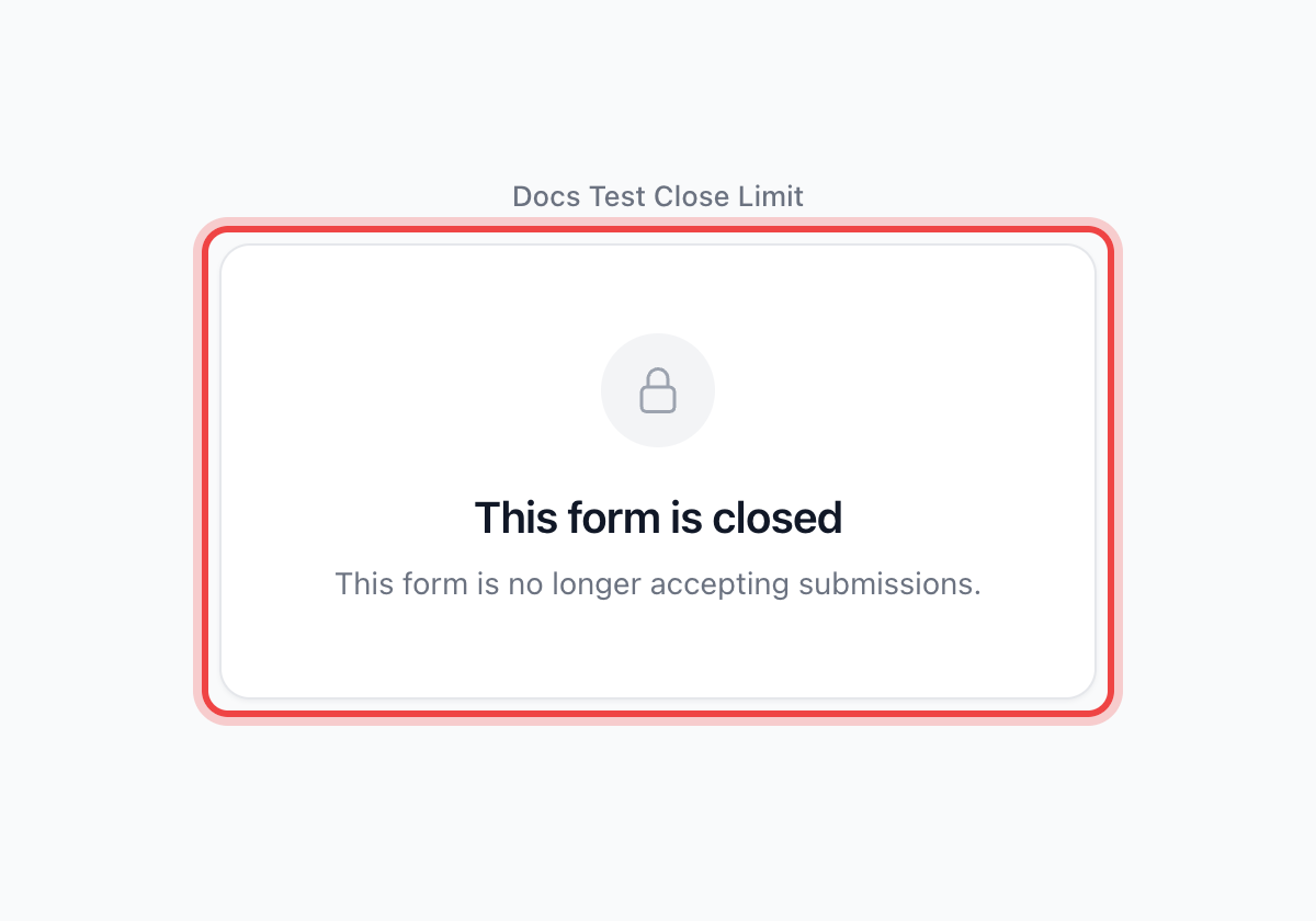 The public "This form is closed" page a respondent sees after the response cap is reached, showing the default closed message
