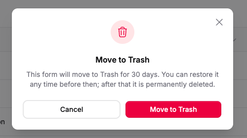 The Move to Trash confirmation, explaining the 30-day window